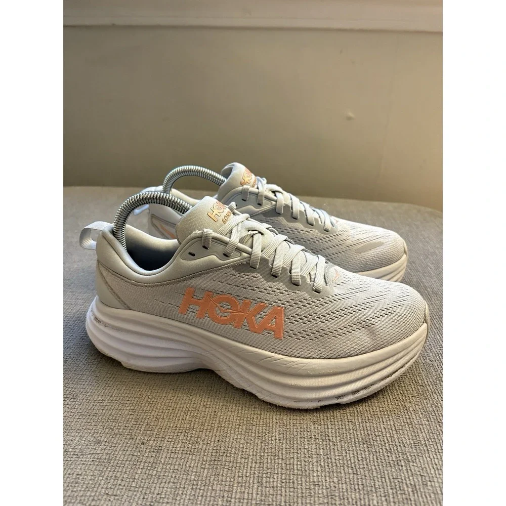 Women's Hoka One One Bondi 8 Harbor Mist Lunar Rock Running Shoes sz 7B